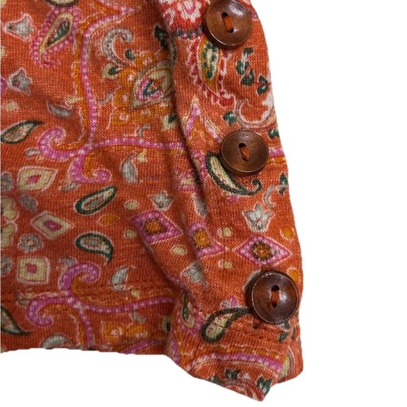 Joie 100% Linen Boho Paisley Kaleidoscope Boxy Top w/ Side Buttons – Size L - Picture 4 of 4